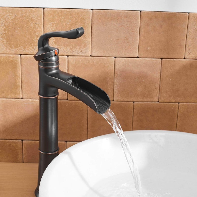 Homevacious Oil Rubbed Bronze Bathroom Faucet Waterfall Sink Single Handle Lever Mixer Tap with Pop Up Drain Assembly - Image 2